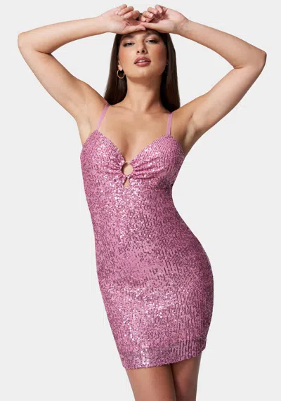 Bebe Ring Detail Sequin Mini In Fuchsia Pink