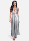 Bebe Ring Detail Sparkle Knit Cut Out Maxi In Silver Lurex