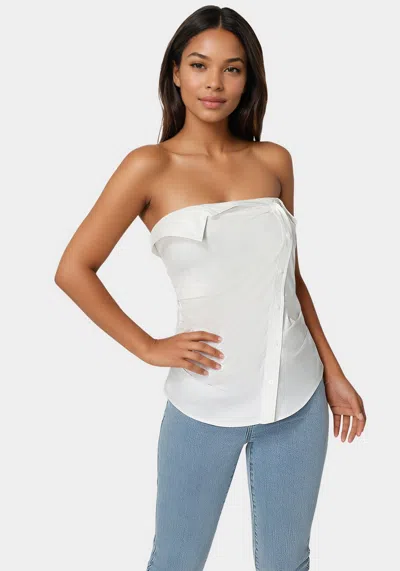 Bebe Ruched Asymmetric Top In White Alyssum