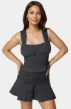 Bebe Ruched Ruffle Top In Black