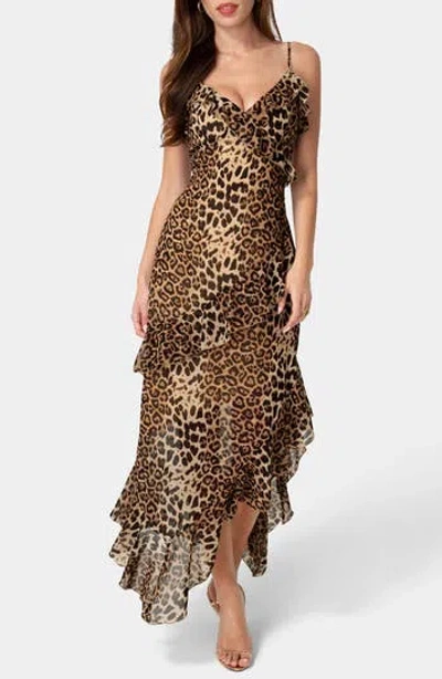 Bebe Ruffle Chiffon Maxi Dress In Brown
