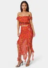Bebe Ruffle Fringe Skirt In Vibrant Desert Flowers Print