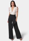 Bebe Ruffle Lace Jumpsuit In White,black