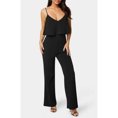 Bebe Ruffle Overlay Wide Leg Jumpsuit In Black