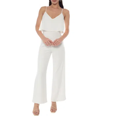 Bebe Ruffle Overlay Wide Leg Jumpsuit In White