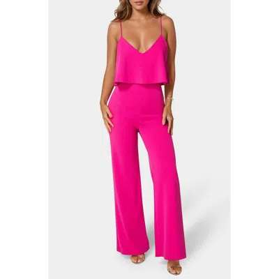 Bebe Ruffle Overlay Wide Leg Jumpsuit In Pink