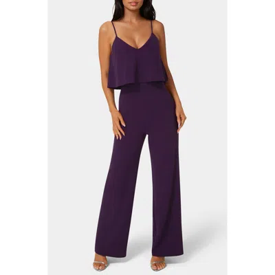 Bebe Ruffle Overlay Wide Leg Jumpsuit In Purple