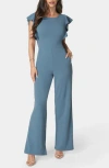 Bebe Flutter Sleeve Core Jumpsuit In Blue