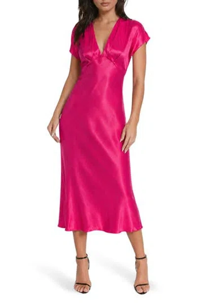 Bebe Satin Cap Sleeve Midi Dress In Pink