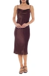 Bebe Satin Cowl Neck Midi Dress In Brown