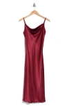 Bebe Satin Cowl Neck Midi Dress In Burgundy