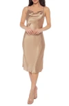 Bebe Satin Cowl Neck Midi Dress In Cappuccino