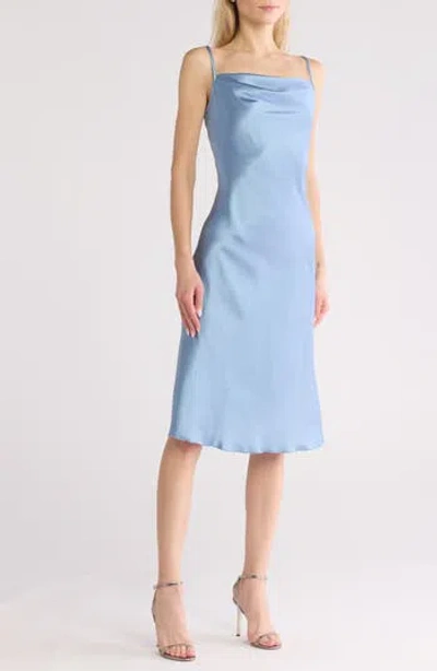 Bebe Satin Cowl Neck Midi Dress In Denim