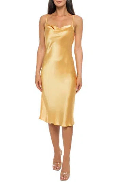 Bebe Satin Cowl Neck Midi Dress In Gold