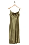 Bebe Satin Cowl Neck Midi Dress In Olive