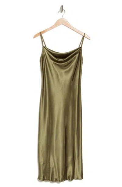 Bebe Satin Cowl Neck Midi Dress In Olive