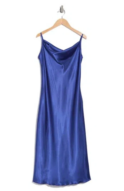 Bebe Satin Cowl Neck Slip Midi Dress In Royal