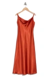 Bebe Satin Cowl Neck Midi Dress In Rust