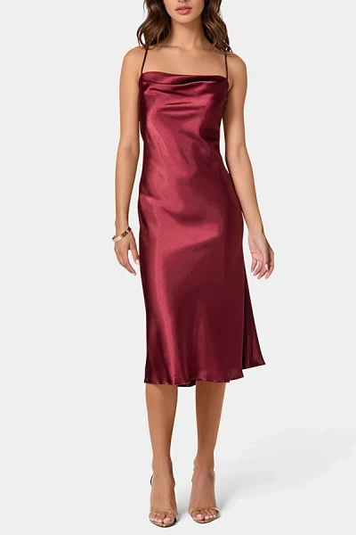 Bebe Satin Cowl Neck Midi Slip Dress In Burgundy, Women's At Urban Outfitters