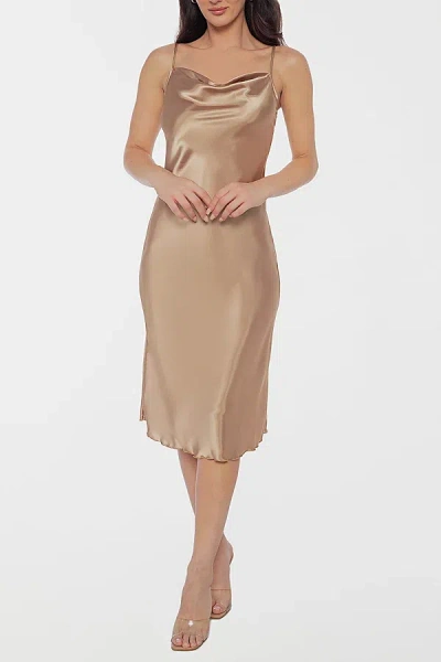 Bebe Satin Cowl Neck Midi Slip Dress In Cappucino Gold, Women's At Urban Outfitters