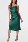 Bebe Satin Cowl Neck Midi Slip Dress In Hunter, Women's At Urban Outfitters In Green