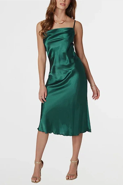 Bebe Satin Cowl Neck Midi Slip Dress In Hunter, Women's At Urban Outfitters In Green