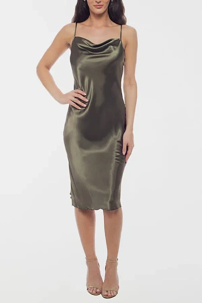 Bebe Satin Cowl Neck Midi Slip Dress In Olive, Women's At Urban Outfitters In Gray