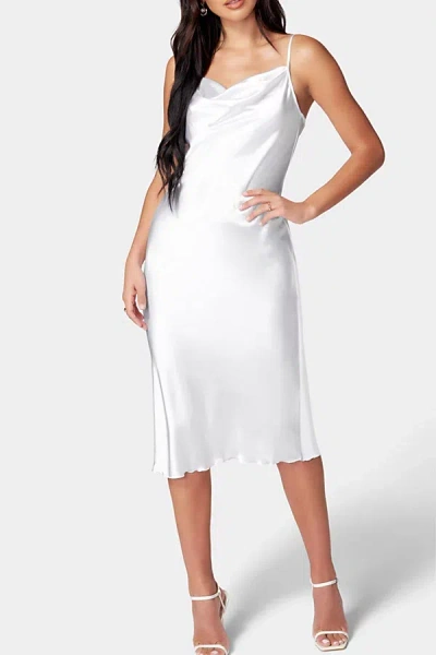 Bebe Satin Cowl Neck Midi Slip Dress In White, Women's At Urban Outfitters
