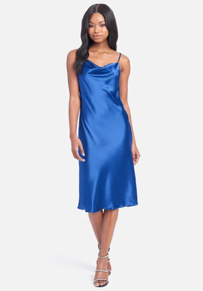 Bebe Satin Cowl Neck Slip Midi Dress In Blue