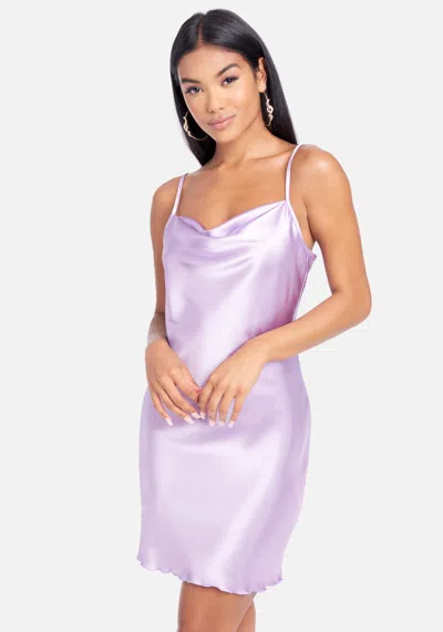 Bebe Satin Cowl Neck Slip Mini Dress In Maui Orchid