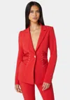 Bebe Satin Detail Tailored Woven Twill Blazer In Salsa
