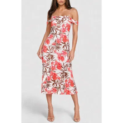 Bebe Satin Drape Midi Slipdress In Multi