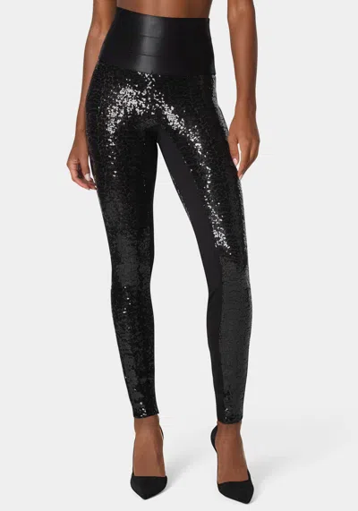 Bebe Satin Elastic Waistband Sequin Legging In Black