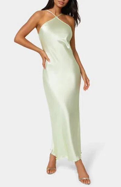 Bebe Satin Halter Dress In Green