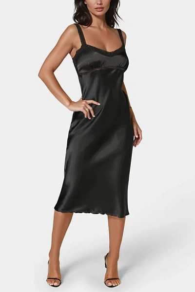 Bebe Satin Lace Trim Midi Dress In Black, Women's At Urban Outfitters