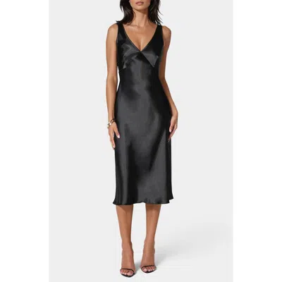 Bebe Satin Midi Dress With Lace Trim In Black