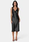 Shop Bebe Satin Midi Dress With Lace Trim In Black