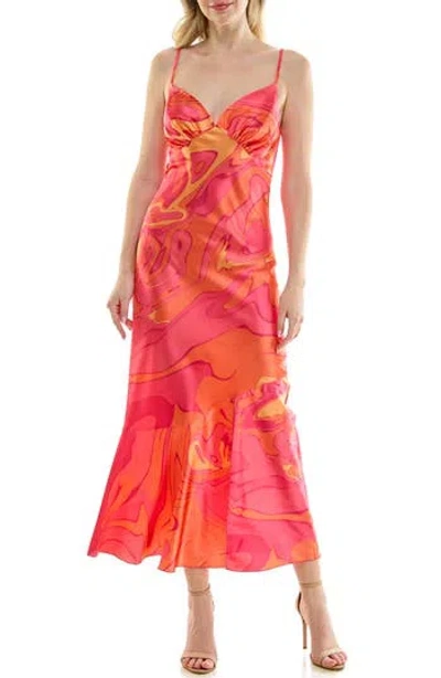 Bebe Satin Midi Slipdress In Pink