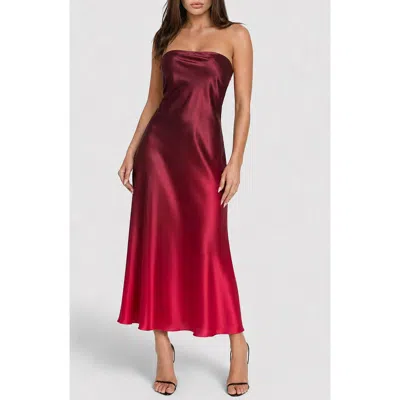 Bebe Satin Ombré Strapless Maxi Dress In Red