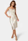 Bebe Satin Slip Midi Dress In Cappuccino