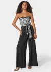 BEBE SATIN TIE FRONT SCARF ULTRA WIDE LEG JUMPSUIT