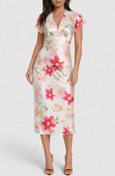 Bebe Satin V-neck Midi Dress In Multi