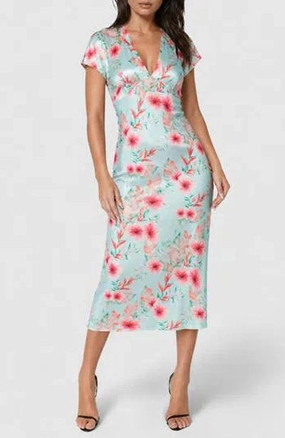 Bebe Satin V-neck Midi Dress In Multi