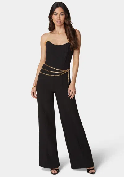 Bebe Scoop Neck Belted Palazzo Leg Jumpsuit In Black