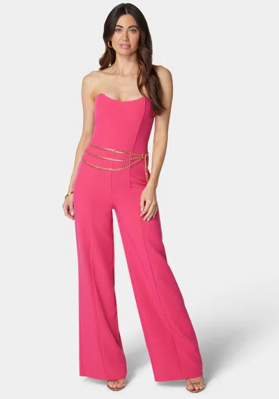 Bebe Scoop Neck Belted Palazzo Leg Jumpsuit In Pink