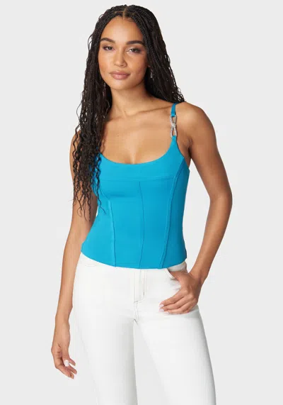 Bebe Scoop Neck Jewel Strap Bustier Knit Top In Blue Danube