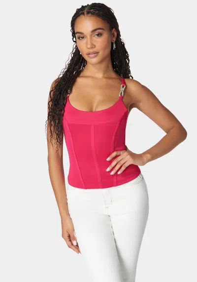 Bebe Scoop Neck Jewel Strap Bustier Knit Top In Cabaret