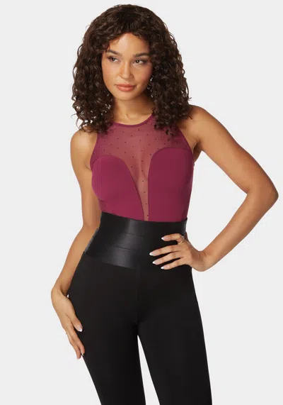 Bebe Second Skin Combo Swiss Dot Vneck Bodysuit In Purple Potion