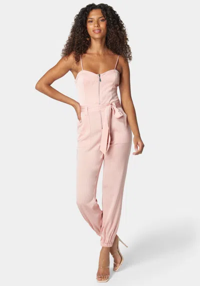 Bebe Self Tie Bustier Jogger Jumpsuit In Mauve