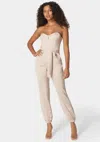 Bebe Self Tie Bustier Jogger Jumpsuit In Oyster